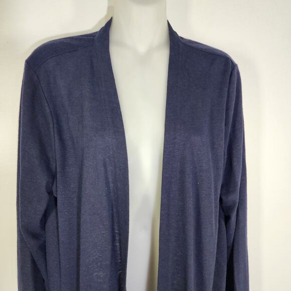 Talbots Womens Cardigan Sweater Medium Blue Linen Blend Long Sleeve Open Front - Picture 3 of 9